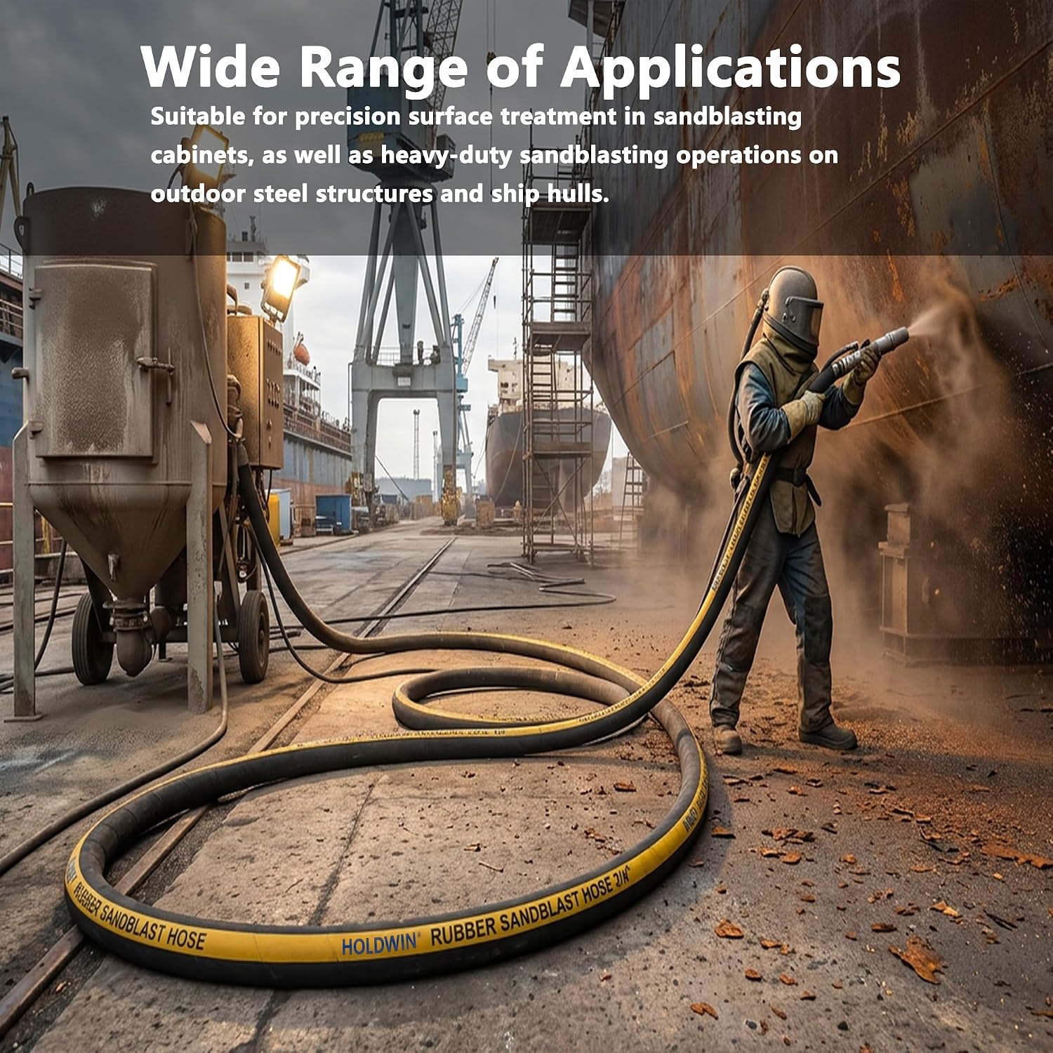 Heavy-Duty Rubber Sandblast Hose – 10 Ft, 1/2" ID, 1"/1 1/2" OD