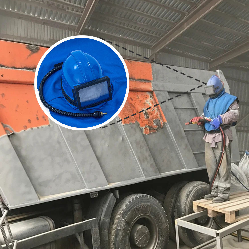 Professional Blue Sandblasting Hood 1 Replaceable Lenses
