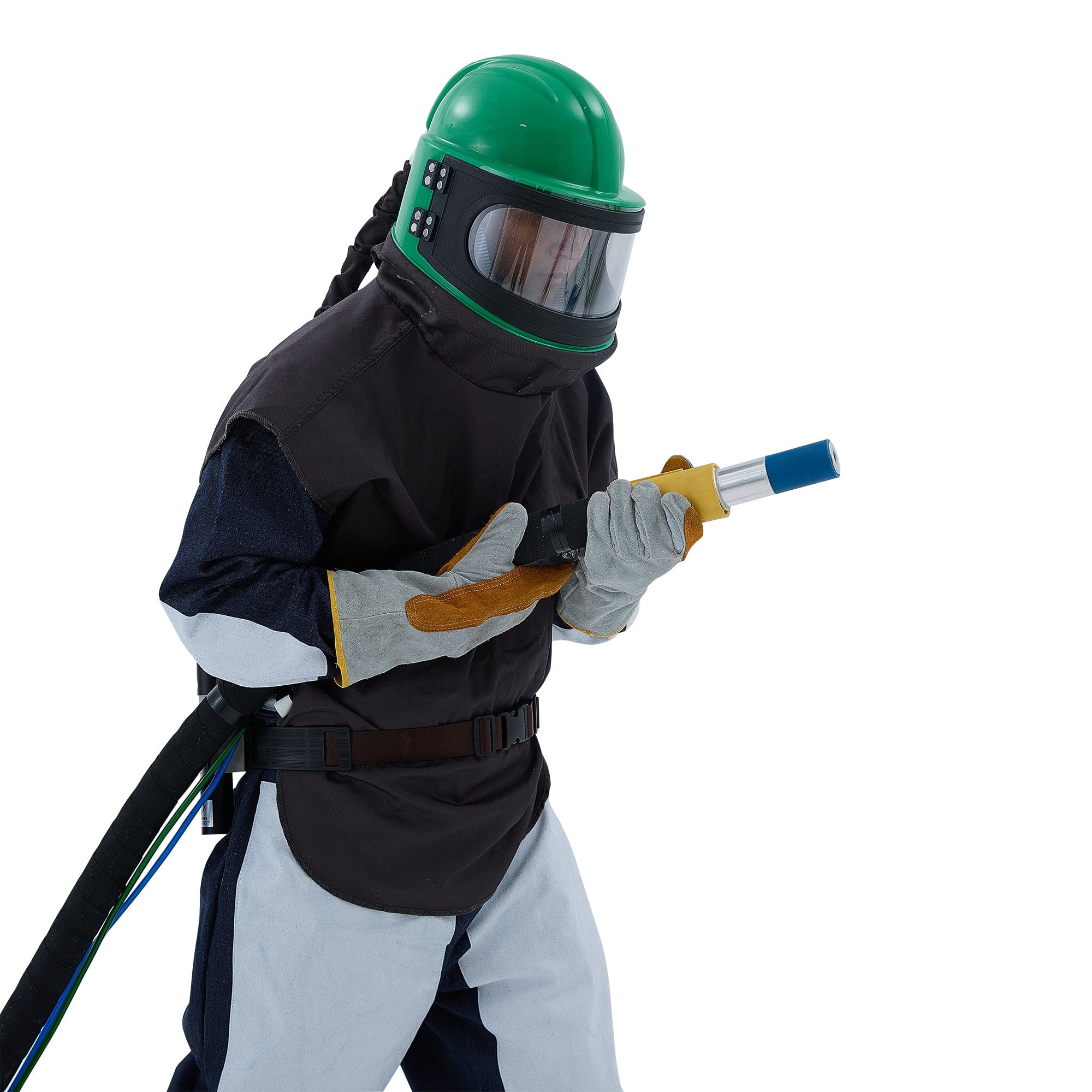 Industrial Sandblaster Helmet – Air Feed, Safe Comfort & Thermostat &Replaceable Lenses
