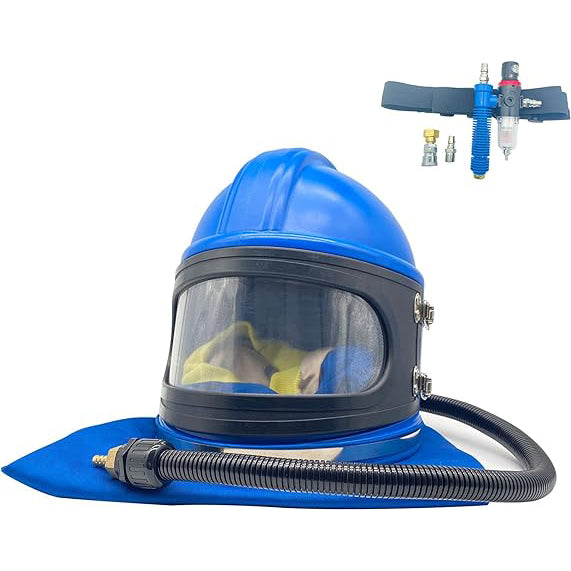 Sandblaster Helmet Safe Air Feed Sandblast Helmet with Shoulder Protective Sand Blast Hood Protector for Sandblasting Equipped with A Sandblaster Thermostat