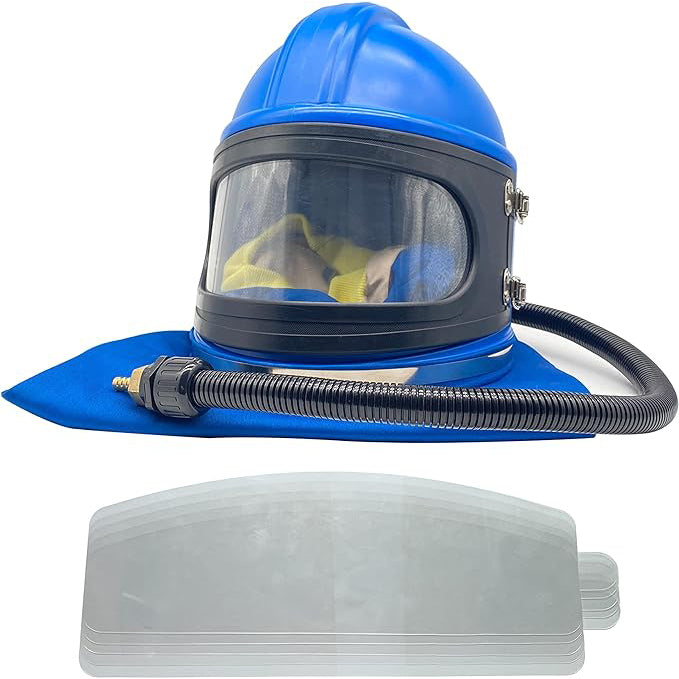Sandblaster Helmet Safe Air Feed Sandblast Helmet with Shoulder Protective Sand Blast Hood Protector for Sandblasting Equipped with A Sandblaster Thermostat