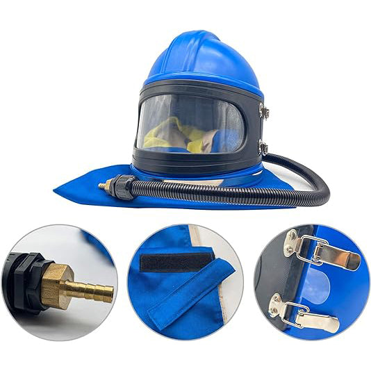Sandblaster Helmet Safe Air Feed Sandblast Helmet with Shoulder Protective Sand Blast Hood Protector for Sandblasting Equipped with A Sandblaster Thermostat