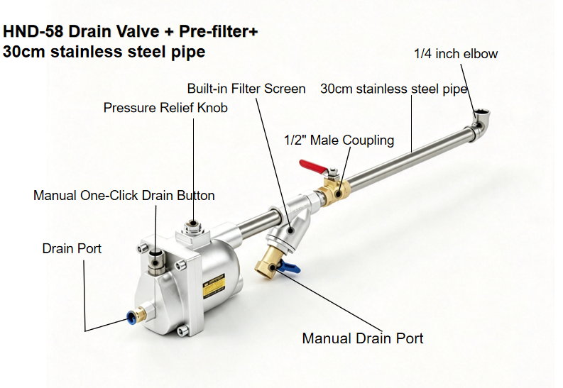 HND-58 Pneumatic Auto Drain Valve for Compressor Air Tank 0.2-1.6MPa