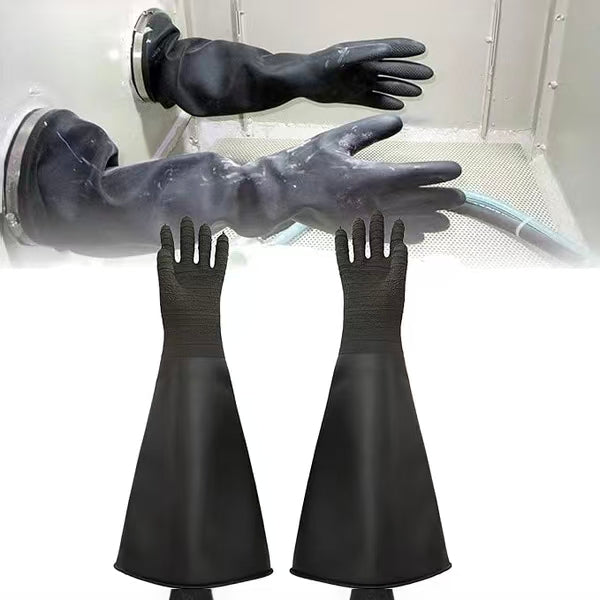 Heavy-Duty Rubber Sandblasting Gloves(Striped model) – 24.8" Long Protective Gloves