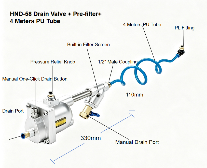 HND-58 Pneumatic Auto Drain Valve for Compressor Air Tank 0.2-1.6MPa