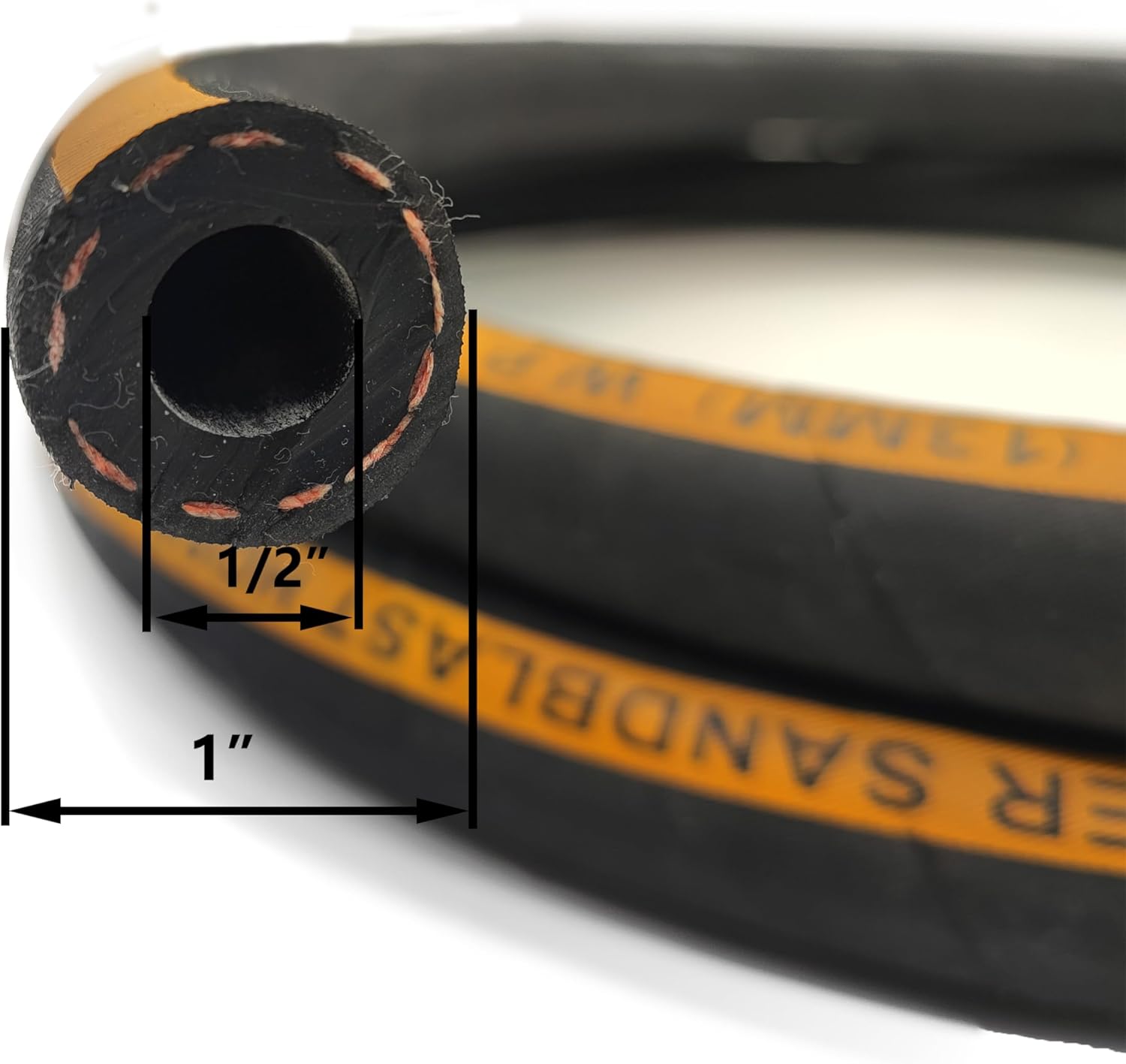 Heavy-Duty Rubber Sandblast Hose – 10 Ft, 1/2" ID, 1"/1 1/2" OD