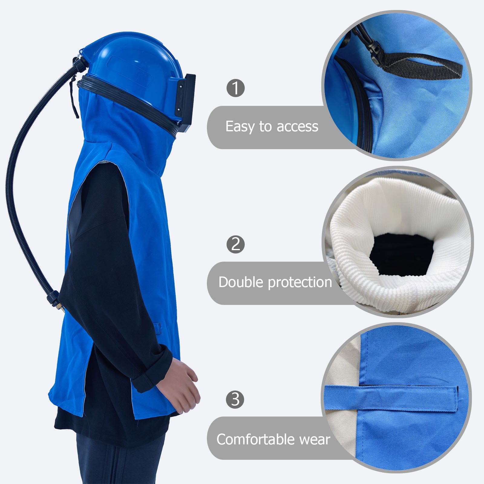 Professional Blue Sandblasting Hood 1 Replaceable Lenses