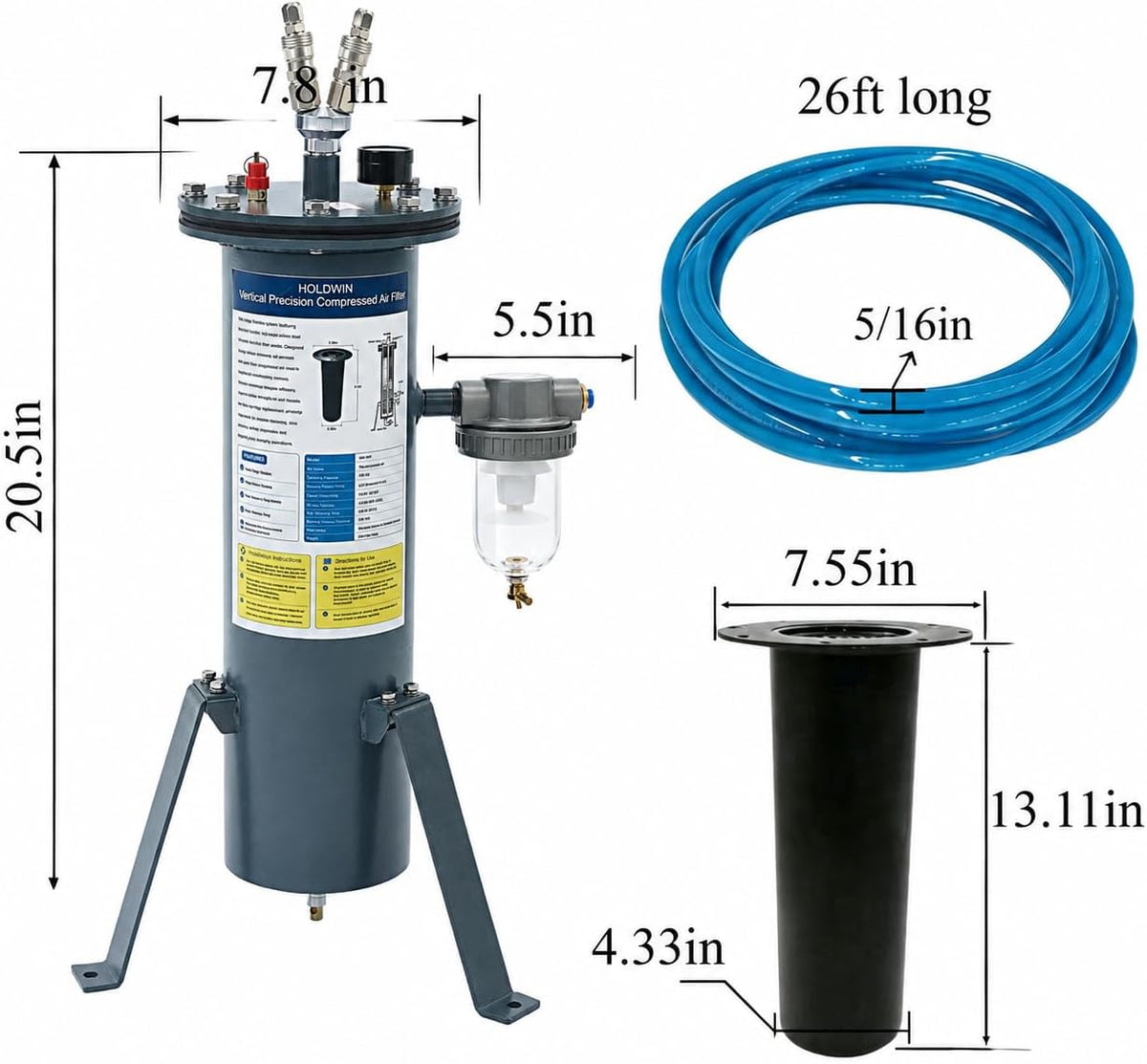 HOLDWIN Sandblasting Breathing Air Purifier G01 | 0.01μm Filtration, Regulator & Gauge for Abrasive Blasting Respirator