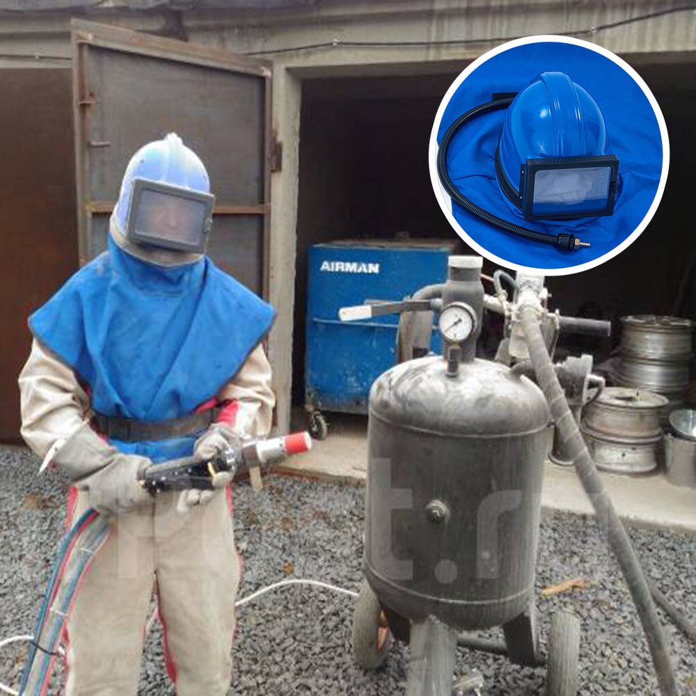 Professional Blue Sandblasting Hood 1 Replaceable Lenses