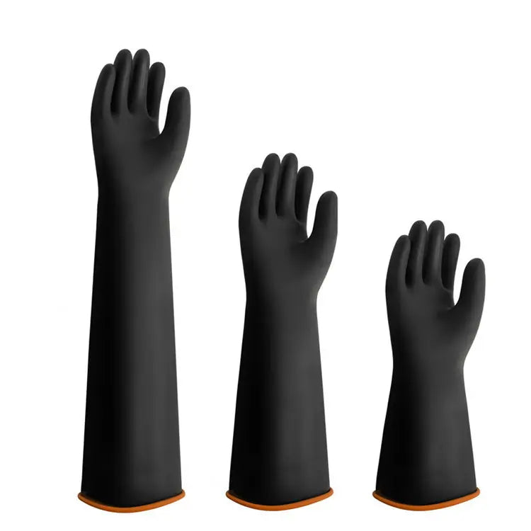 HOLDWIN 35CM / 45CM / 55CM Cuff Acid Alkali Oil Chemical Resistant Industry Black Natural Latex Gloves
