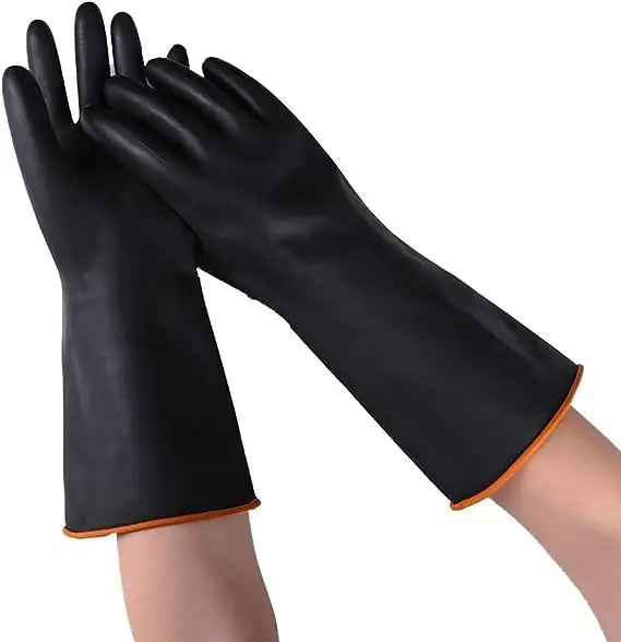 HOLDWIN 35CM / 45CM / 55CM Cuff Acid Alkali Oil Chemical Resistant Industry Black Natural Latex Gloves