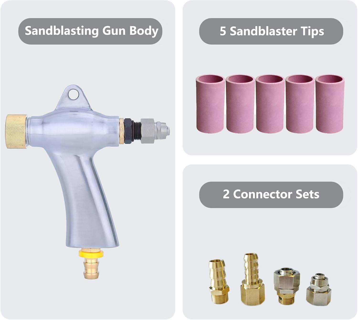 Heavy Duty Pneumatic Sandblaster Gun Kit with 6mm Ceramic Nozzles – 5 PCS