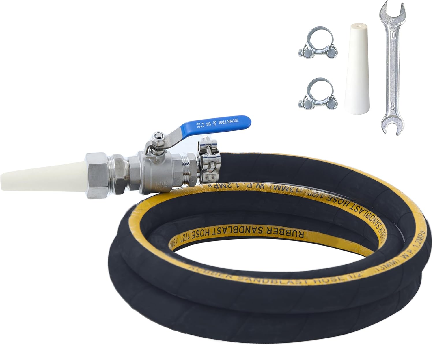 Sandblasting Gun Kit with 2 Ceramic, 8ft Hose and Ball Valve