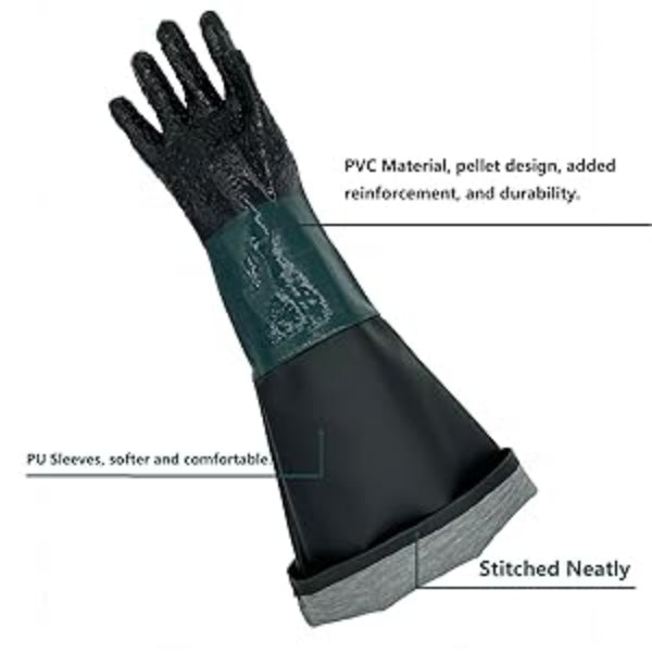 23.6" Rubber Sandblaster Gloves for Sandblaster Cabinets – Heavy Duty Protective Blast Gloves