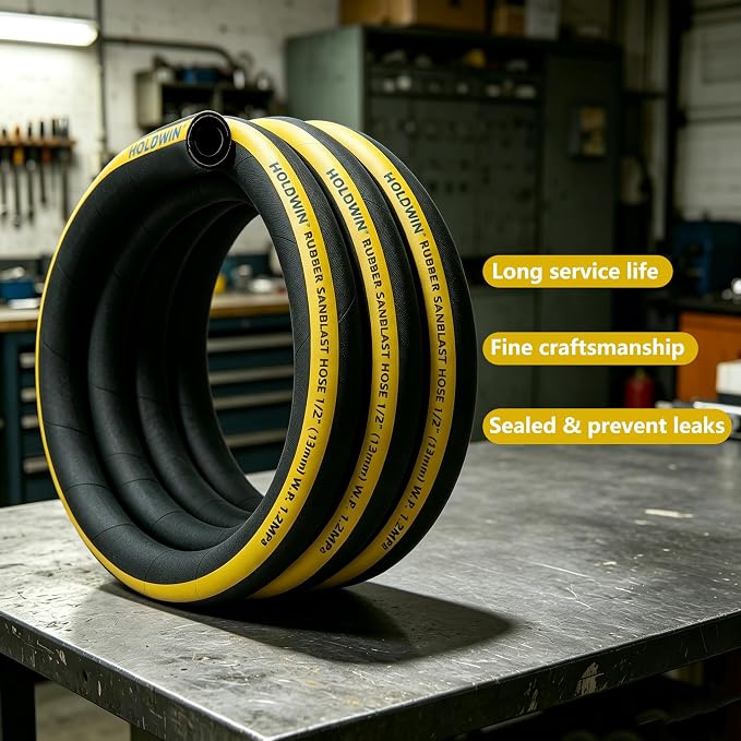 Heavy-Duty Rubber Sandblast Hose – 10 Ft, 1/2" ID, 1"/1 1/2" OD