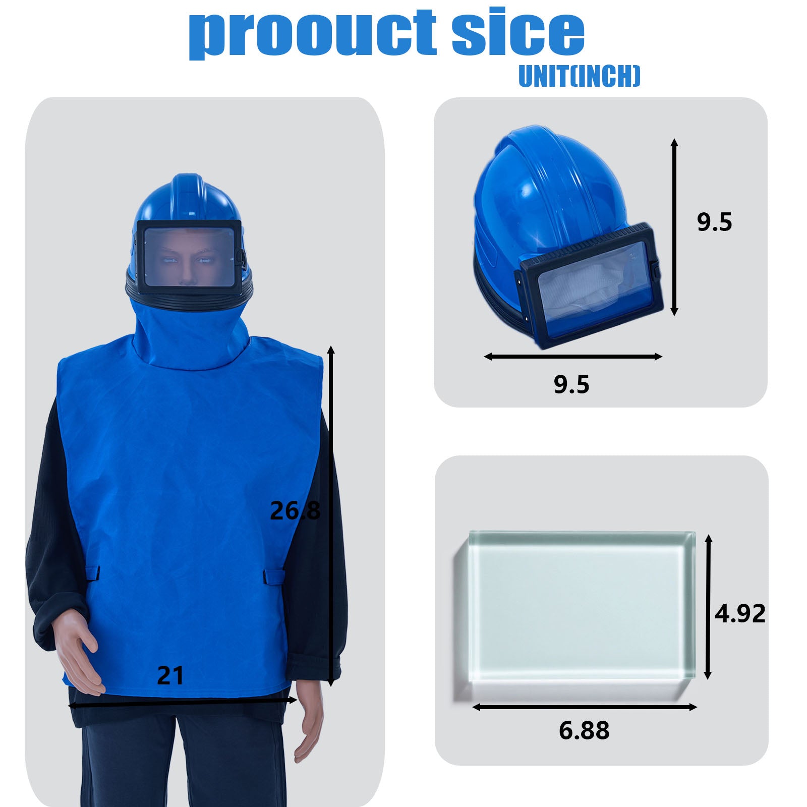 Professional Blue Sandblasting Hood 1 Replaceable Lenses