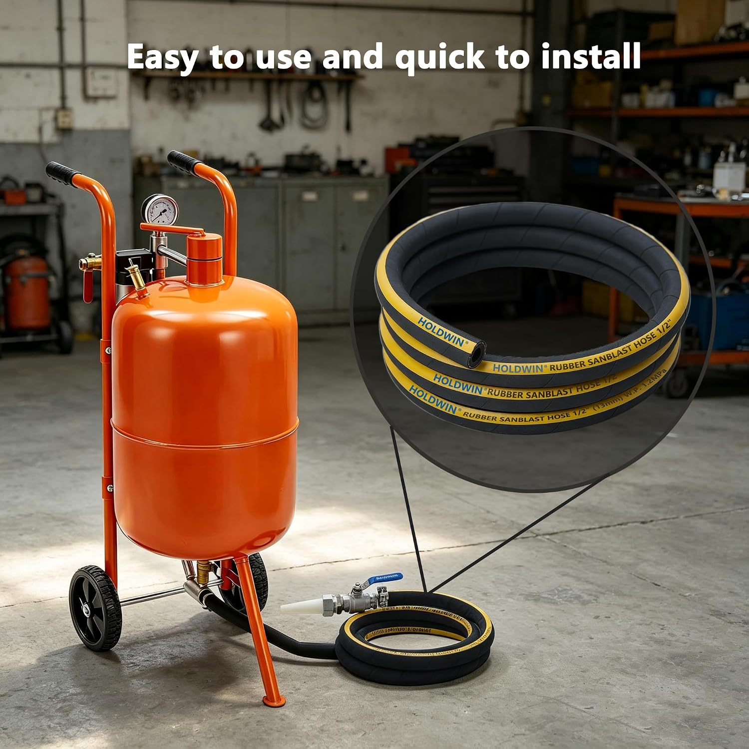 Heavy-Duty Rubber Sandblast Hose – 10 Ft, 1/2" ID, 1"/1 1/2" OD