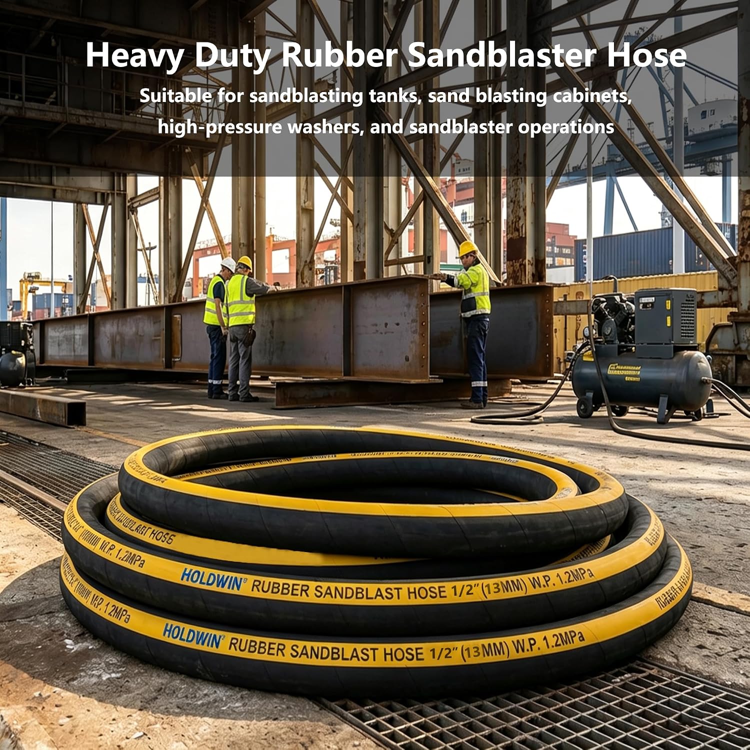 Heavy-Duty Rubber Sandblast Hose – 10 Ft, 1/2" ID, 1"/1 1/2" OD