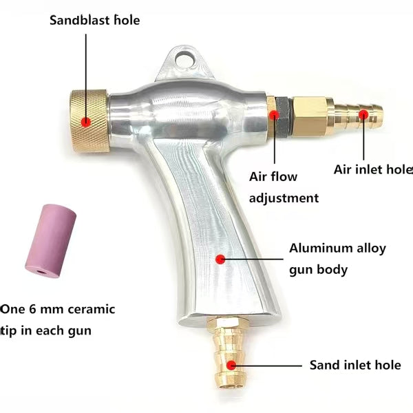 Heavy Duty Pneumatic Sandblaster Gun Kit with 6mm Ceramic Nozzles – 5 PCS