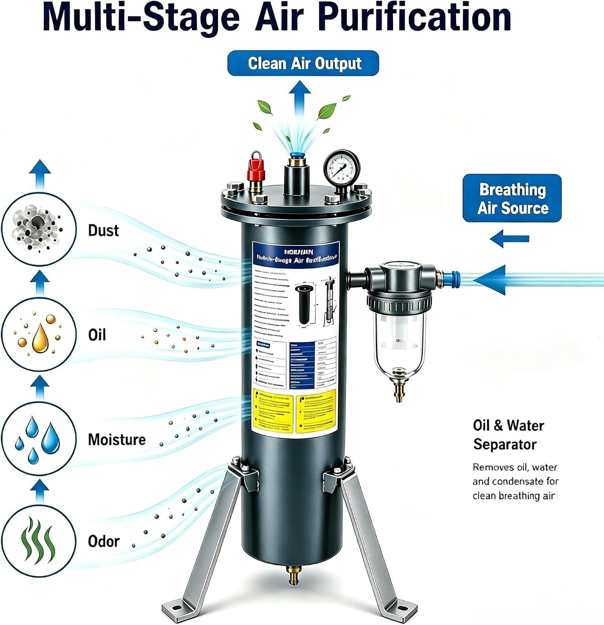 HOLDWIN Sandblasting Breathing Air Purifier G01 | 0.01μm Filtration, Regulator &amp; Gauge for Abrasive Blasting Respirator