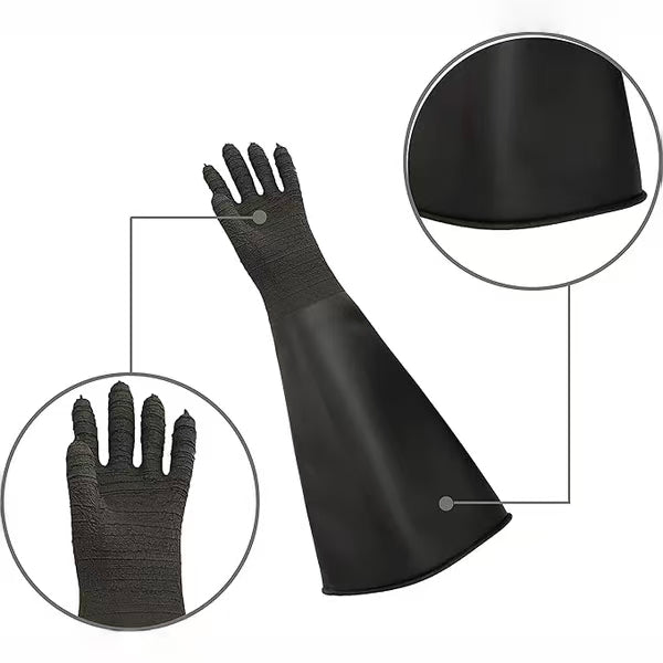 Heavy-Duty Rubber Sandblasting Gloves(Striped model) – 24.8" Long Protective Gloves