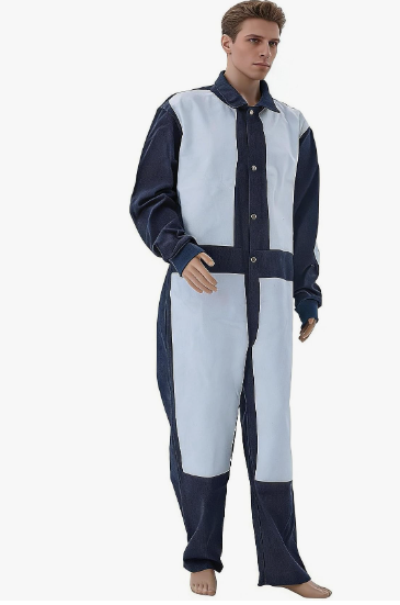 HOLDWIN Heavy-Duty Leather Sandblasting Protective Suit – Blast & Spray Paint Safety Overalls (Blue)