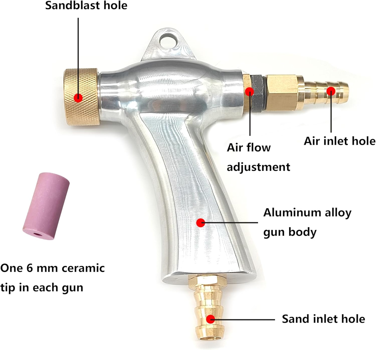 Pneumatic sandblasting gun with 6mm Nozzle (5 pcs)