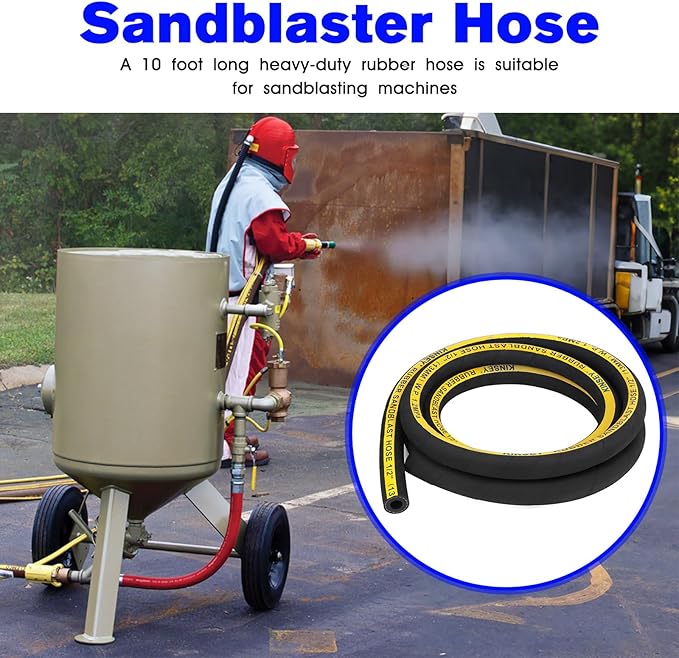 Heavy-Duty Rubber Sandblast Hose – 10 Ft, 1/2" ID, 1"/1 1/2" OD