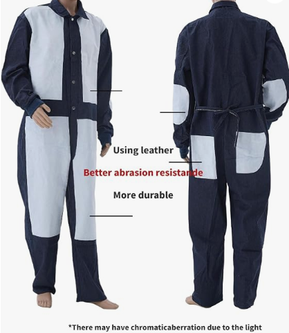 HOLDWIN Heavy-Duty Leather Sandblasting Protective Suit – Blast & Spray Paint Safety Overalls (Blue)