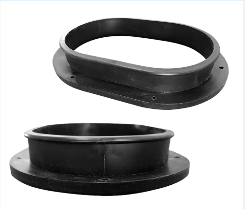 Two oval-shaped glove holders, suitable for sandblasting cabinets.