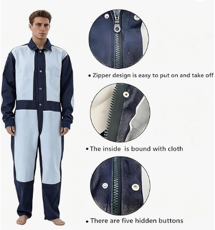 HOLDWIN Heavy-Duty Leather Sandblasting Protective Suit – Blast & Spray Paint Safety Overalls (Blue)