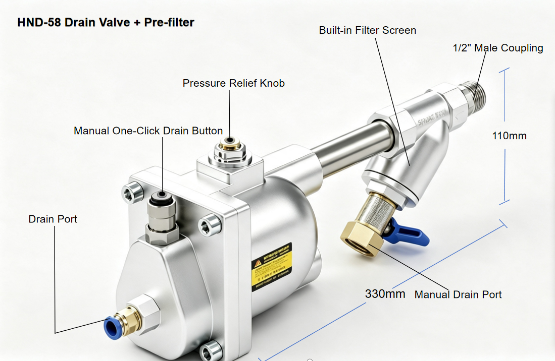HND-58 Pneumatic Auto Drain Valve for Compressor Air Tank 0.2-1.6MPa