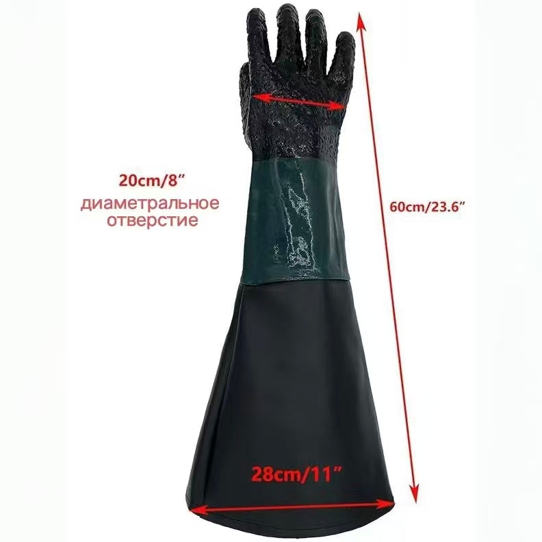 Heavy-Duty Rubber Sandblaster Gloves – 23.6" Protective Cabinet Blast Gloves