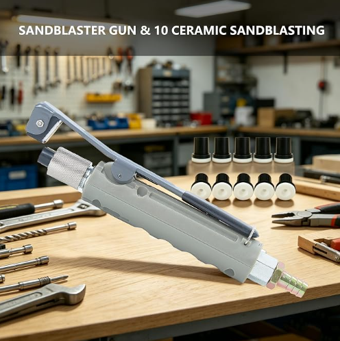 Heavy-Duty Pneumatic Sandblaster Gun with 10 Ceramic Nozzles