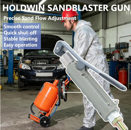 Heavy-Duty Pneumatic Sandblaster Gun with 10 Ceramic Nozzles