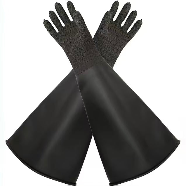 Heavy-Duty Rubber Sandblasting Gloves(Striped model) – 24.8" Long Protective Gloves