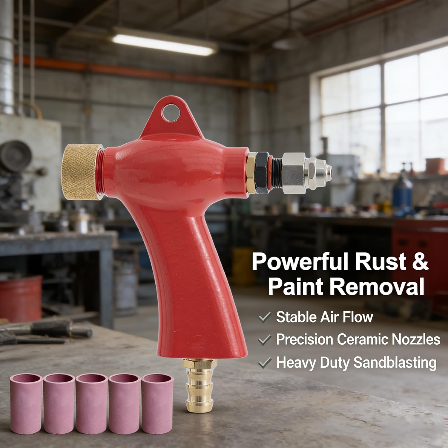 Red Sand Blaster Gun with 5 Ceramic Nozzles for Sandblast Cabinet